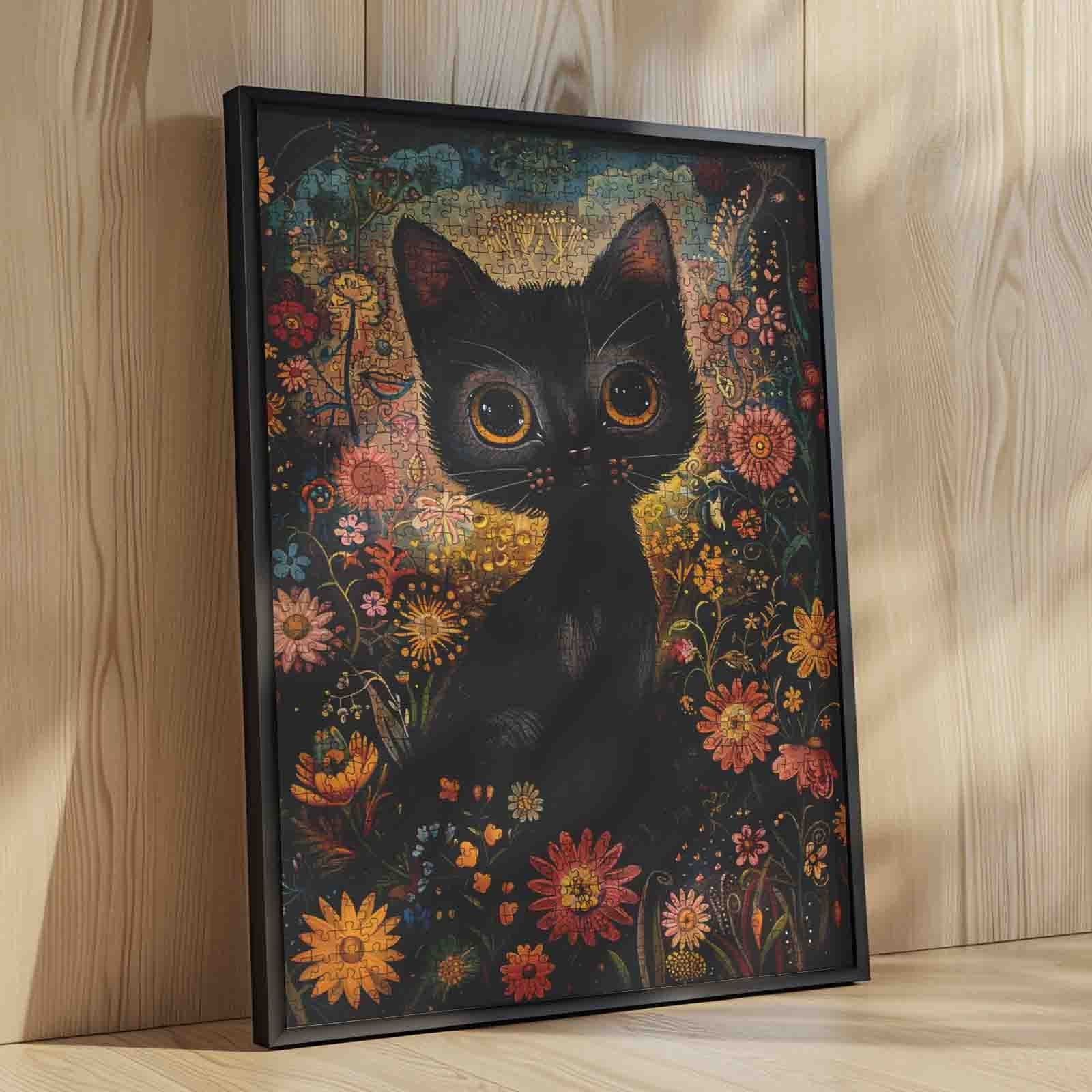 Midnight Floral Cat Dream Jigsaw Puzzle