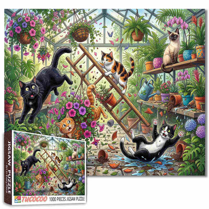 Mischievous Cats Greenhouse Chaos Jigsaw Puzzle