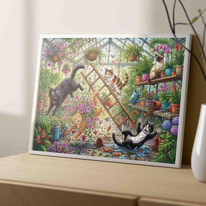 Mischievous Cats Greenhouse Chaos Jigsaw Puzzle