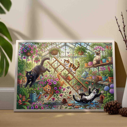Mischievous Cats Greenhouse Chaos Jigsaw Puzzle