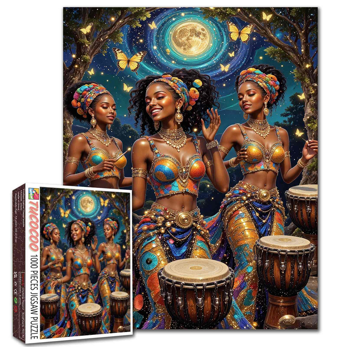 Moonlit African Drum Dance Jigsaw Puzzle