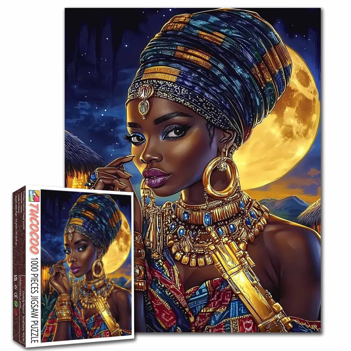 Moonlit African Queen Portrait Jigsaw Puzzle