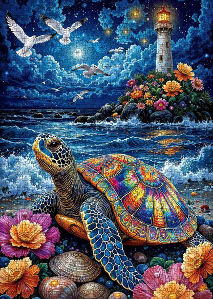 Moonlit Sea Turtle Lighthouse Jigsaw Puzzle