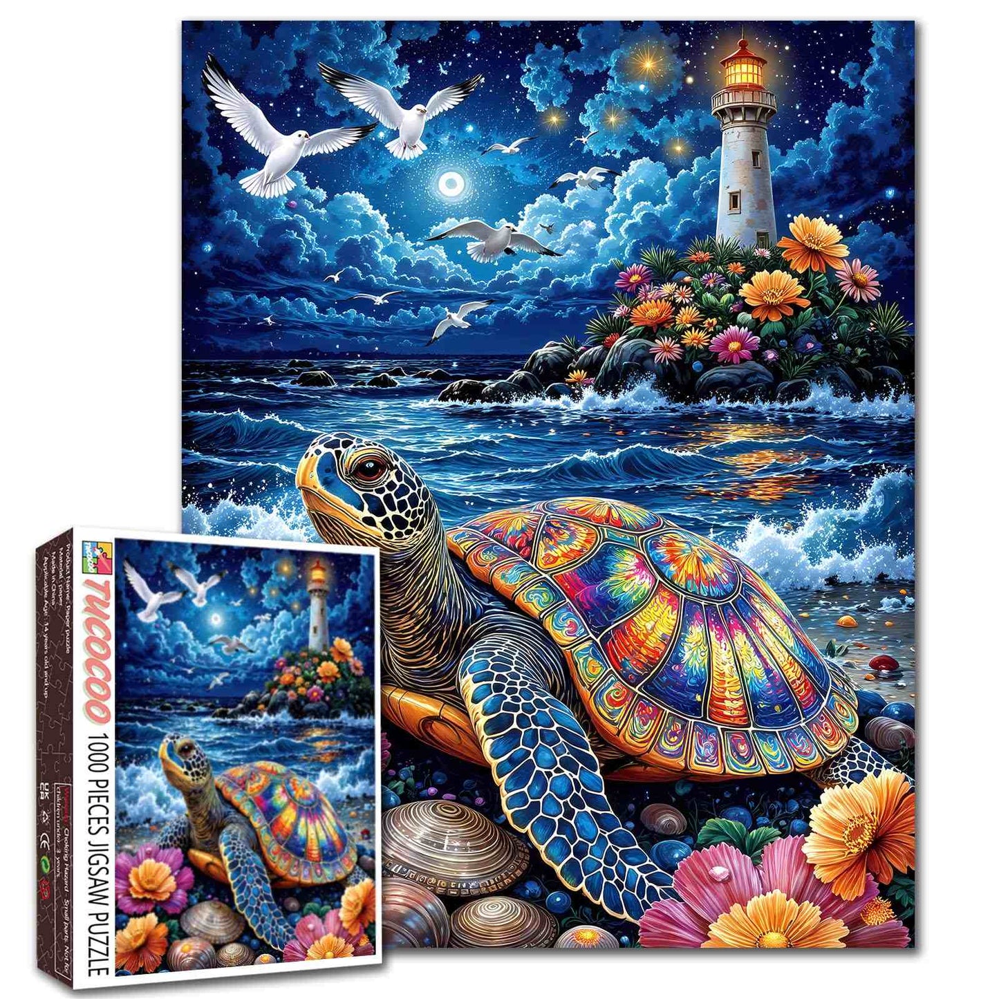 Moonlit Sea Turtle Lighthouse Jigsaw Puzzle