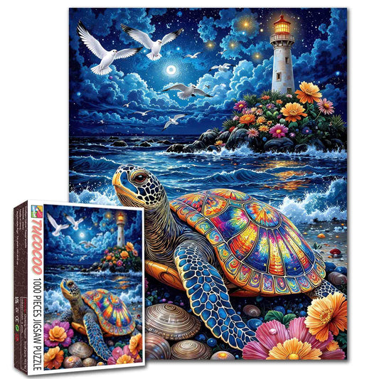 Moonlit Sea Turtle Lighthouse Jigsaw Puzzle