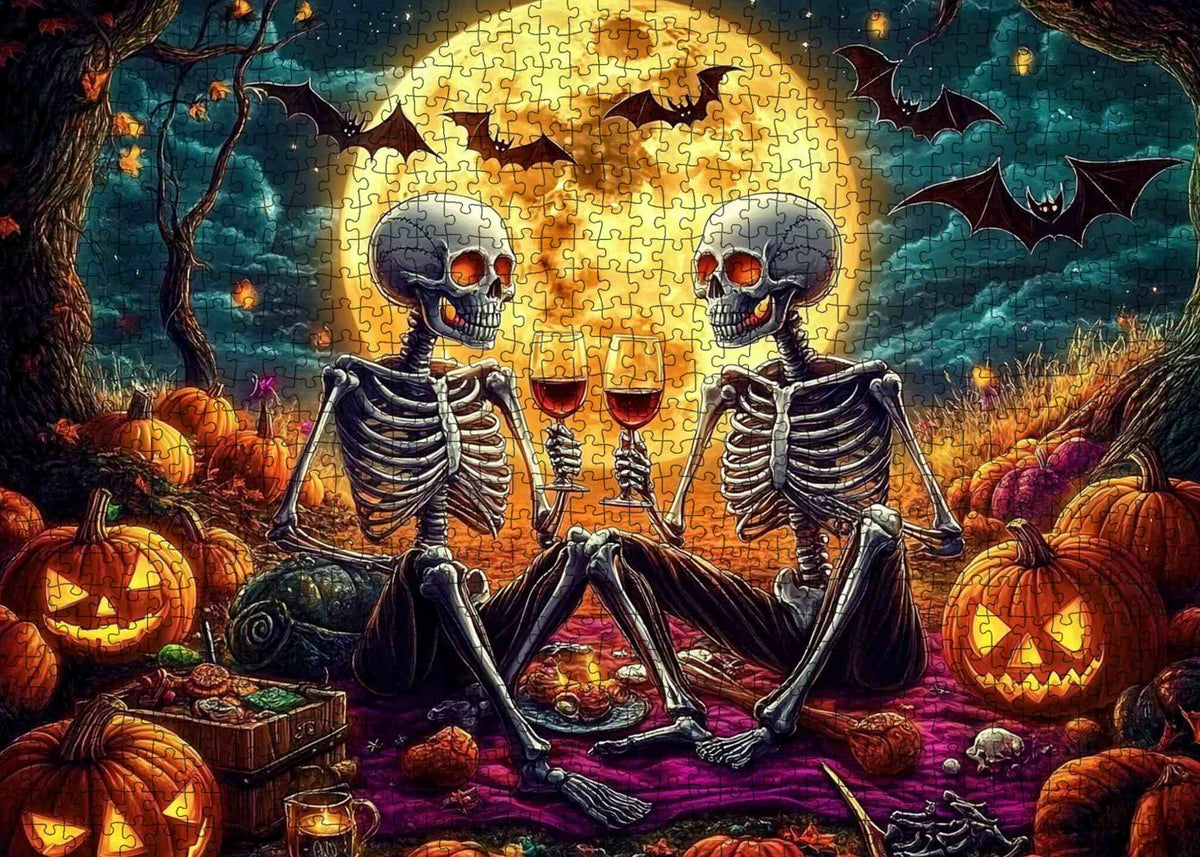 Moonlit Skeleton Halloween Toast Jigsaw Puzzle