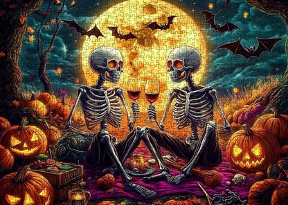 Moonlit Skeleton Halloween Toast Jigsaw Puzzle