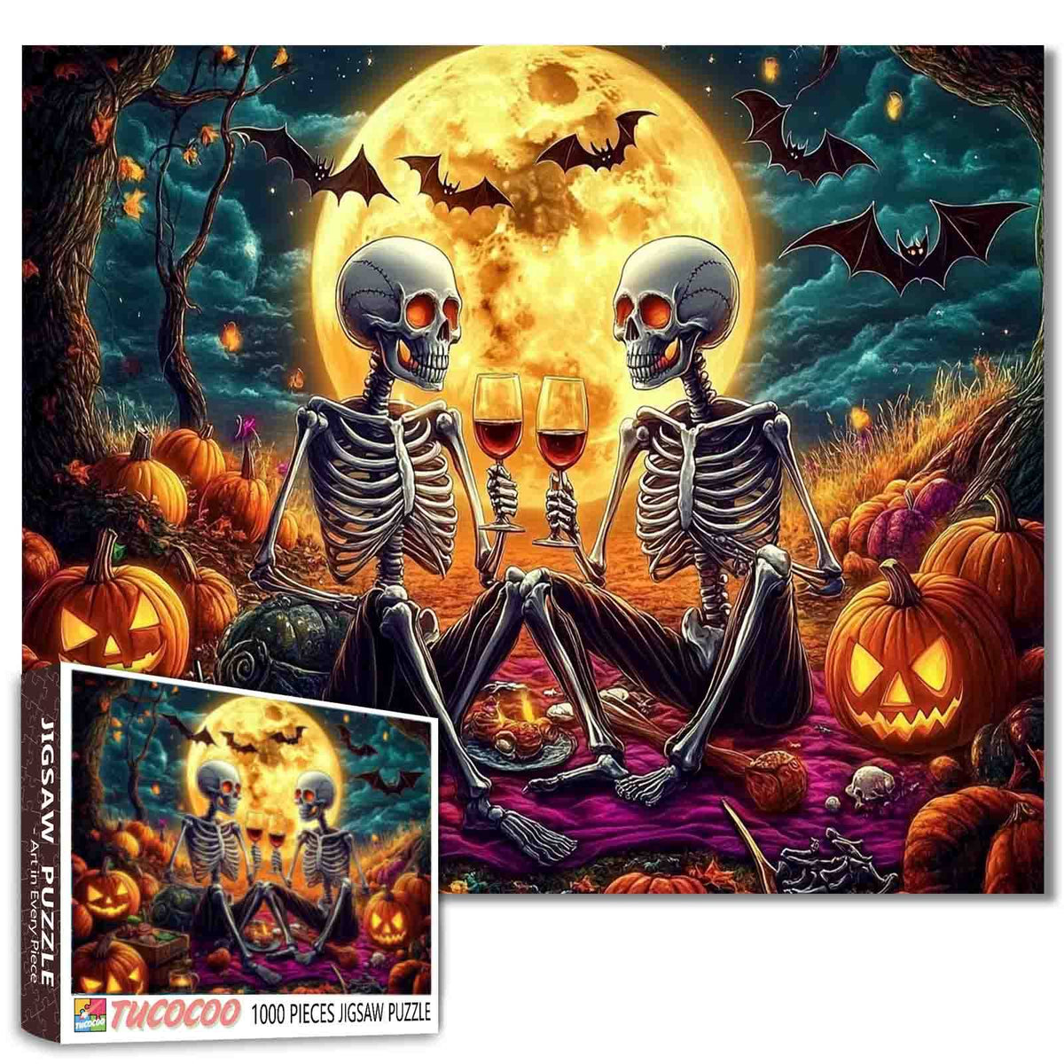 Moonlit Skeleton Halloween Toast Jigsaw Puzzle