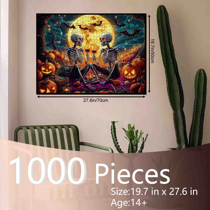 Moonlit Skeleton Halloween Toast Jigsaw Puzzle