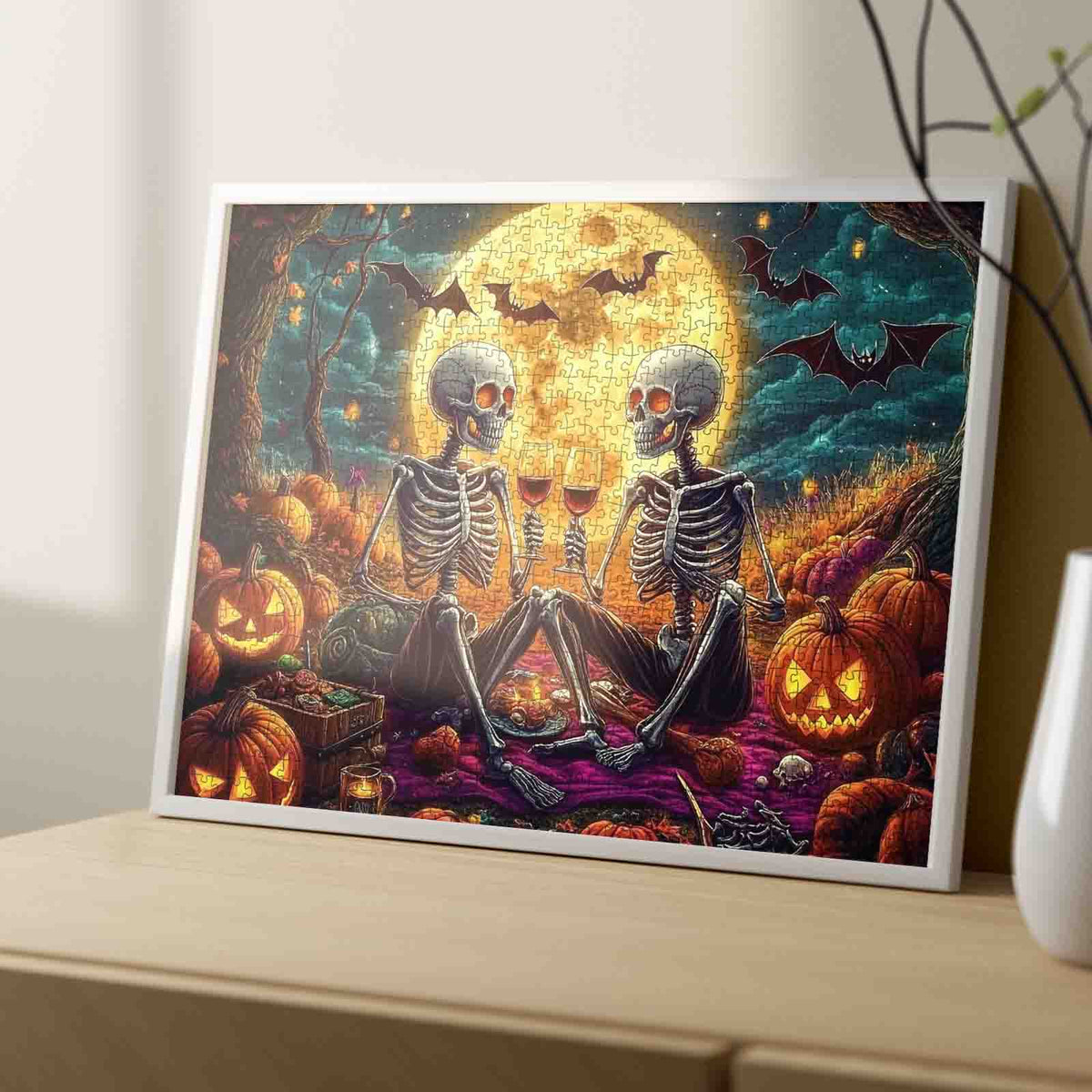 Moonlit Skeleton Halloween Toast Jigsaw Puzzle