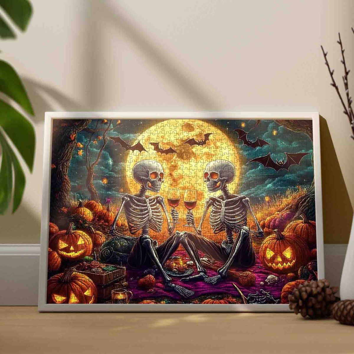 Moonlit Skeleton Halloween Toast Jigsaw Puzzle