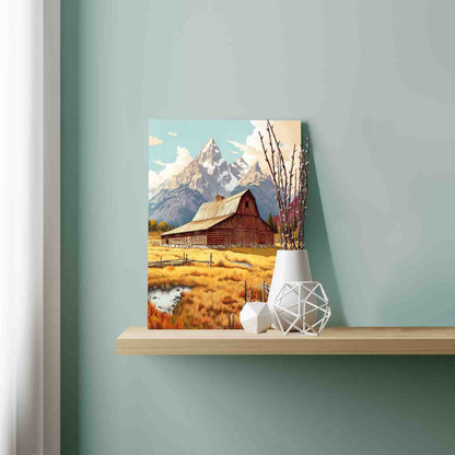 Mountain Barn in Autumn Field paint by numbers