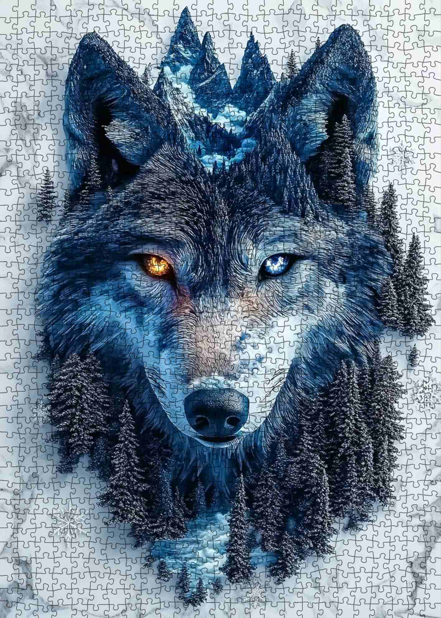 Mystic Blue Wolf Forest Portrait Jigsaw Puzzle
