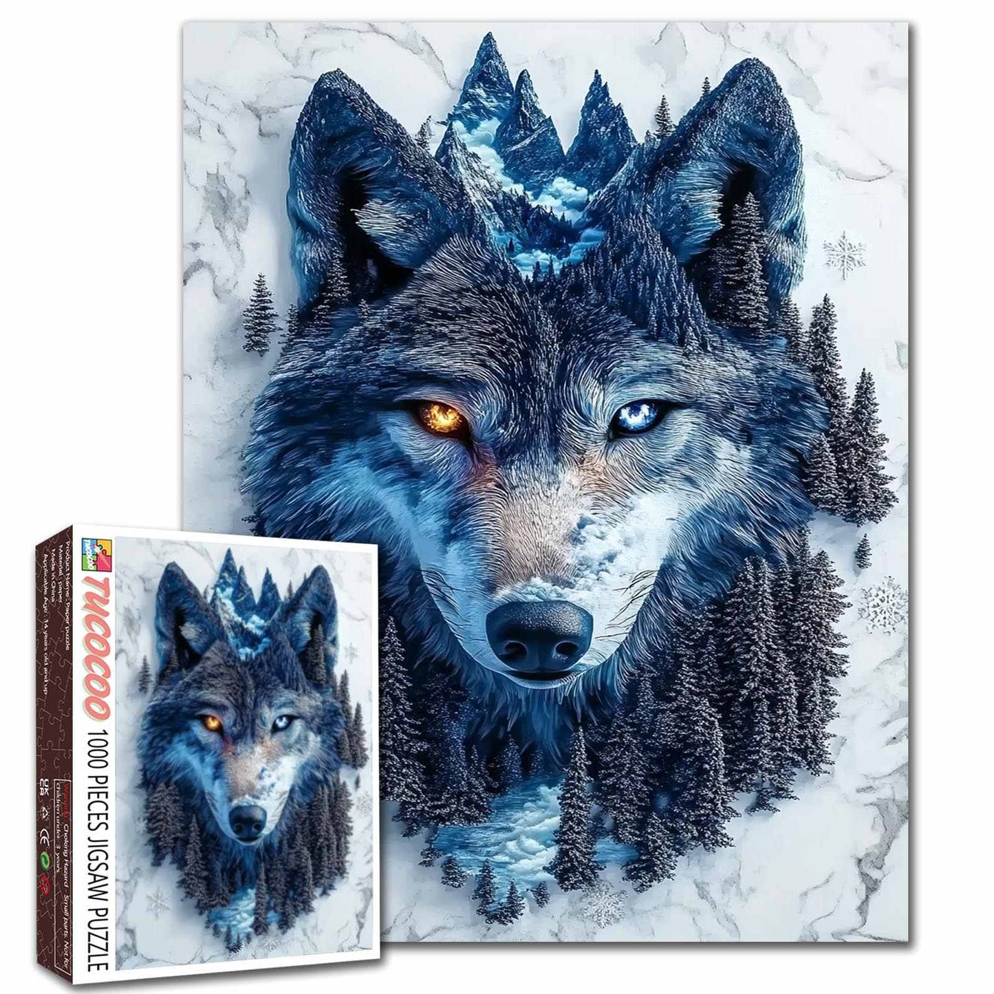 Mystic Blue Wolf Forest Portrait Jigsaw Puzzle