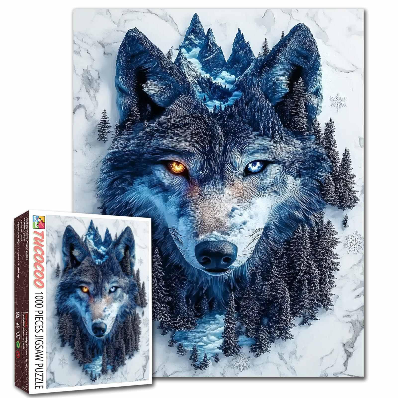 Mystic Blue Wolf Forest Portrait Jigsaw Puzzle