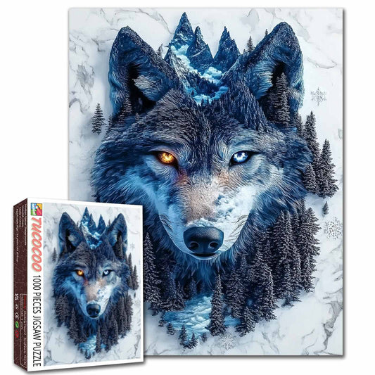 Mystic Blue Wolf Forest Portrait Jigsaw Puzzle