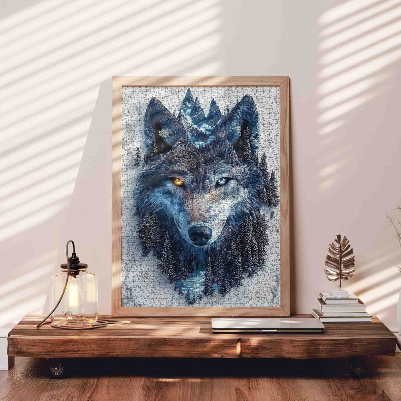 Mystic Blue Wolf Forest Portrait Jigsaw Puzzle