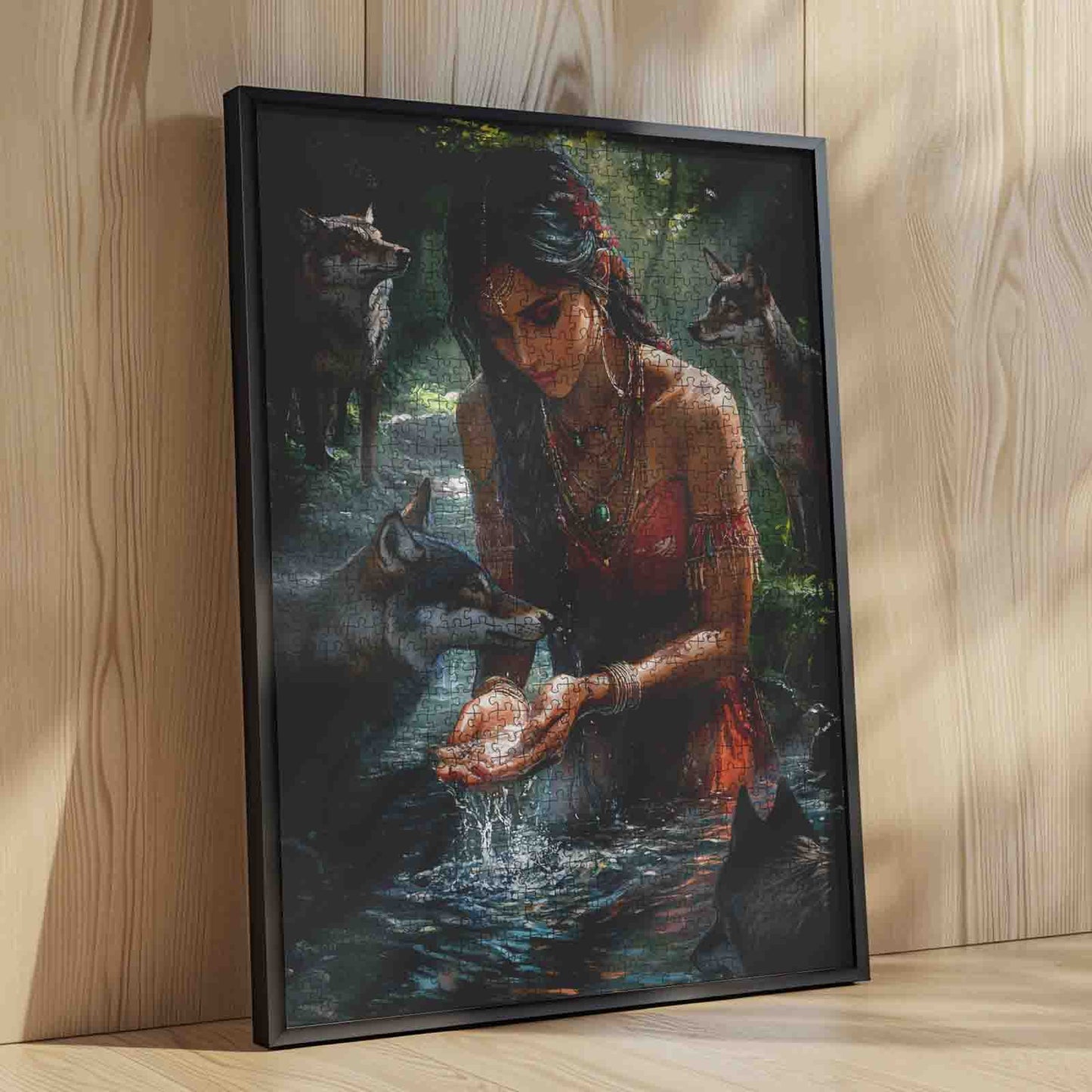 Mystic Forest Woman and Wolves Jigsaw Puzzle