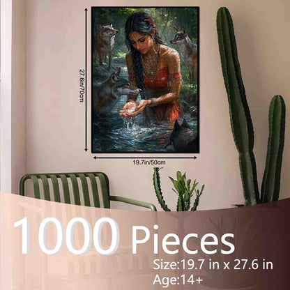 Mystic Forest Woman and Wolves Jigsaw Puzzle