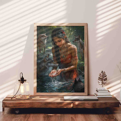 Mystic Forest Woman and Wolves Jigsaw Puzzle