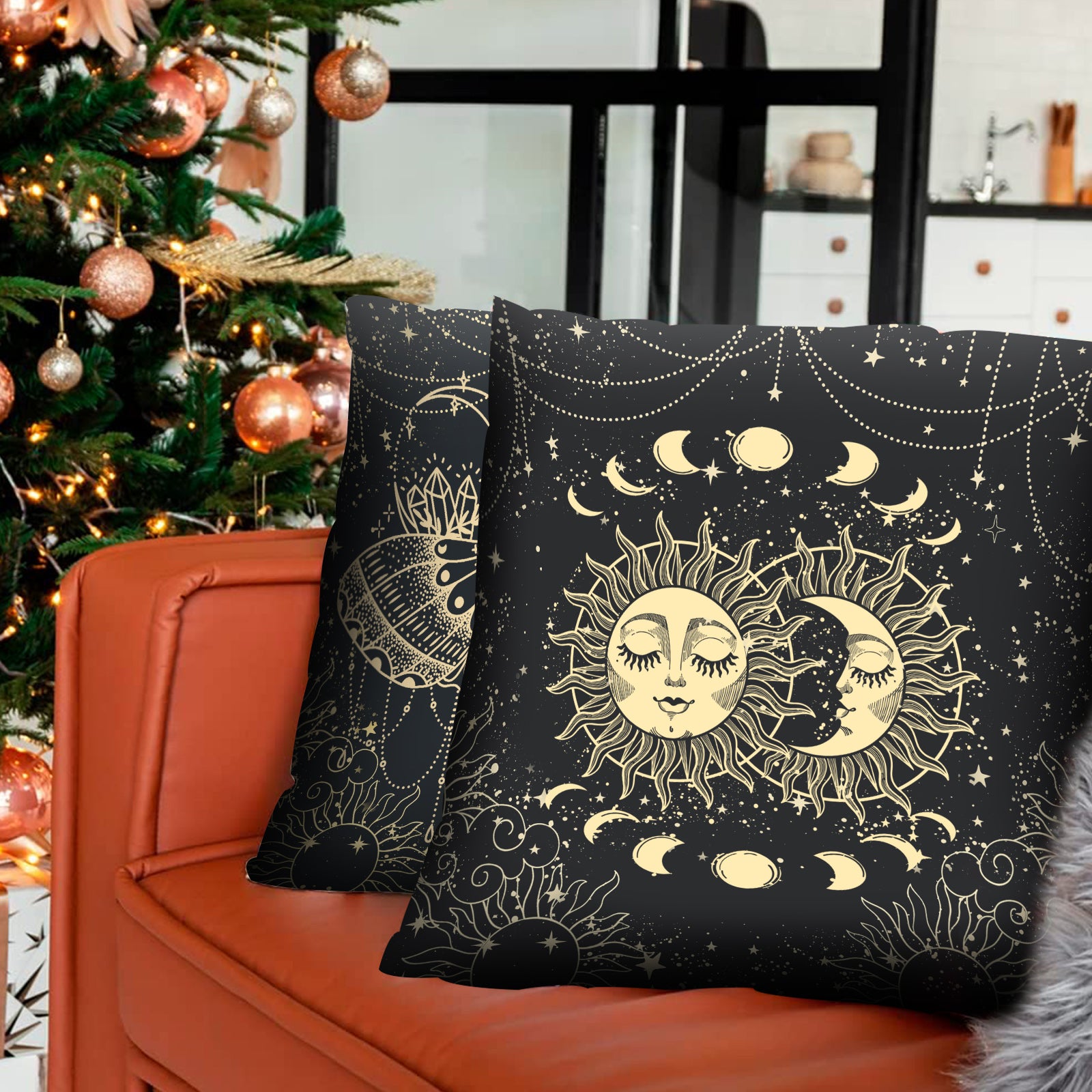Mystic Moon Sun Boho Pillow Covers Set