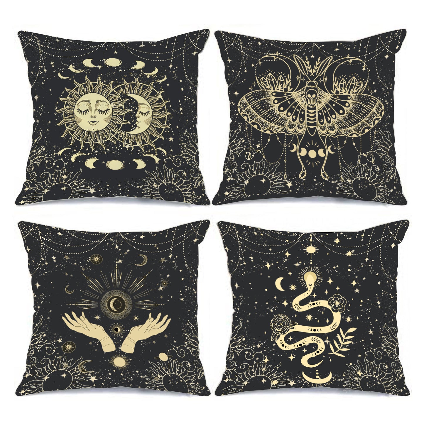 Mystic Moon Sun Boho Pillow Covers Set