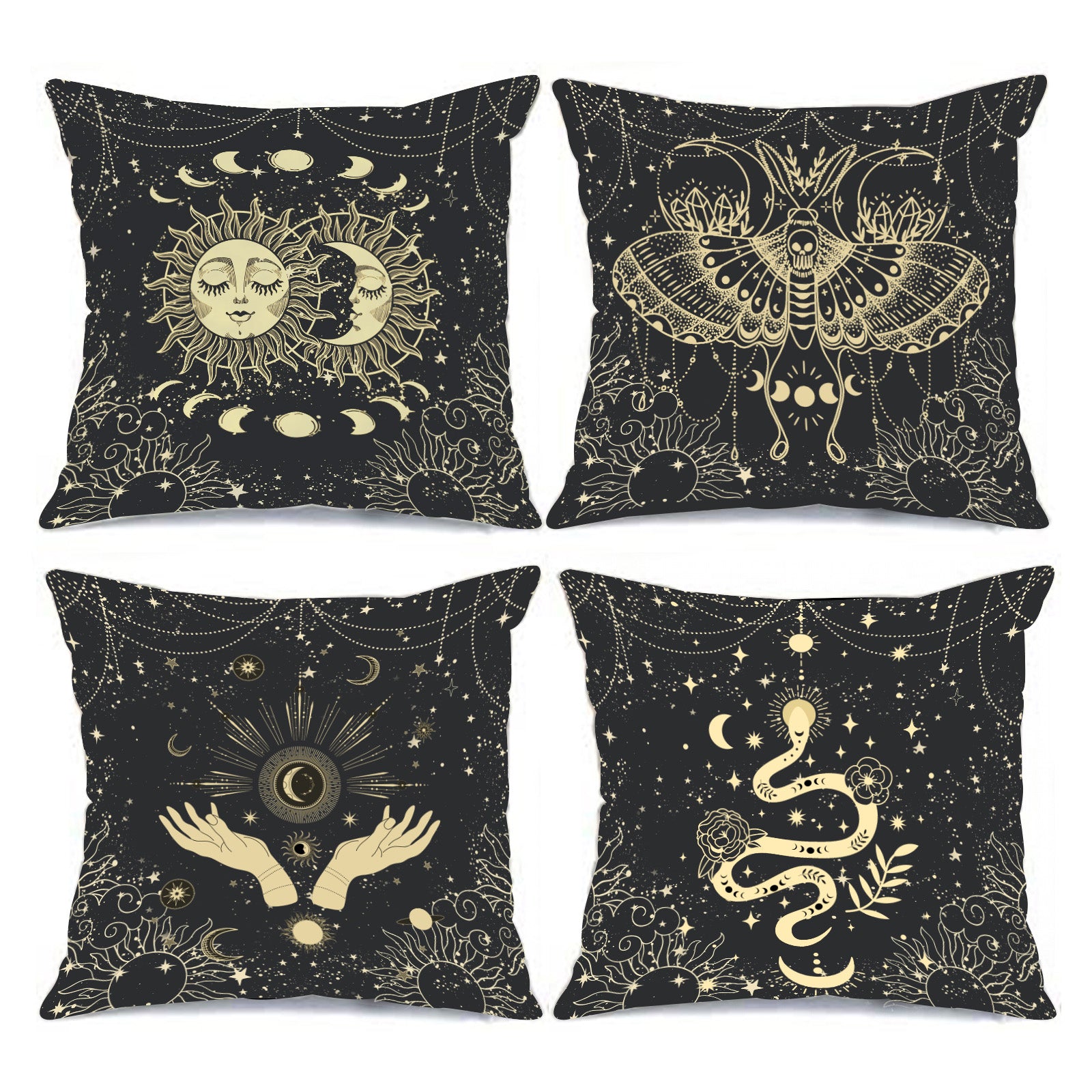 Mystic Moon Sun Boho Pillow Covers Set