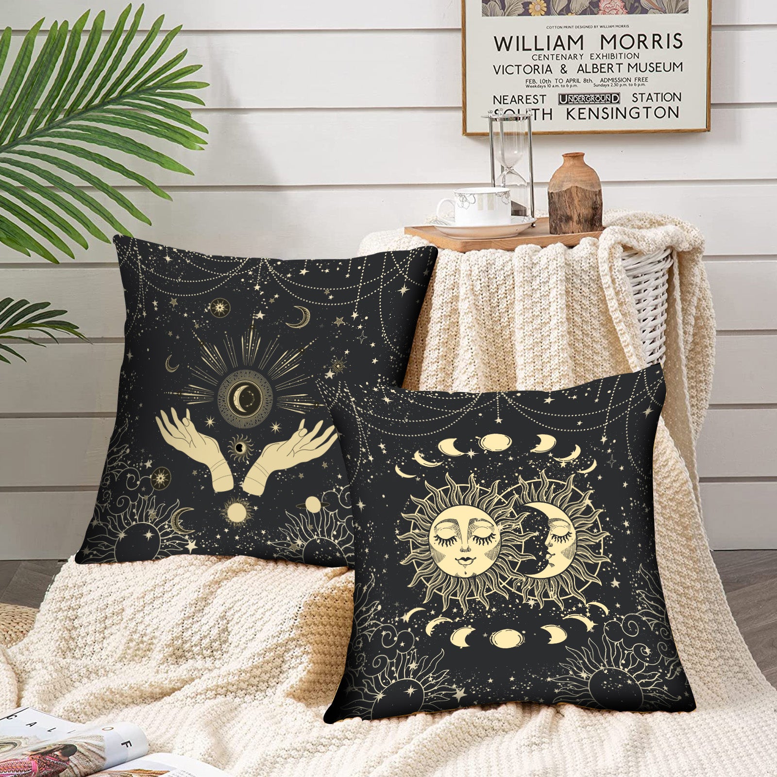 Mystic Moon Sun Boho Pillow Covers Set