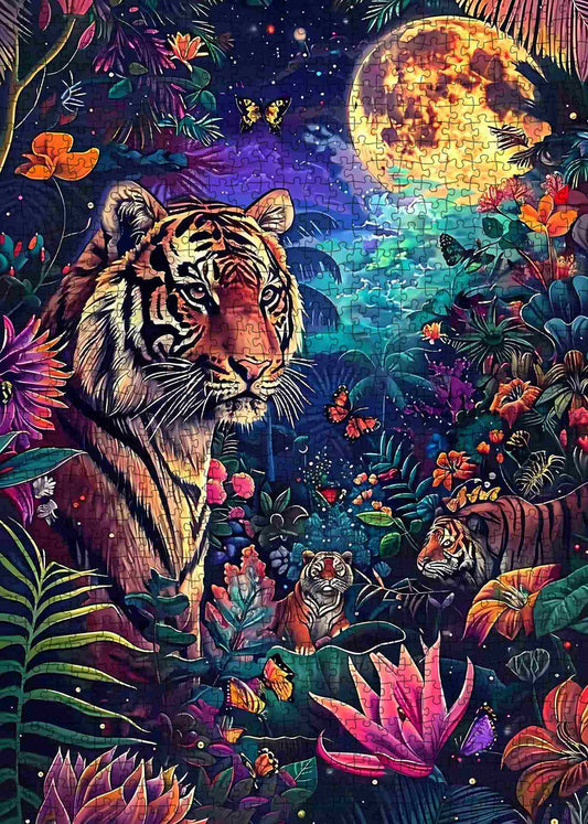 Mystical Tiger Under The Full Moon Jigsaw Puzzle