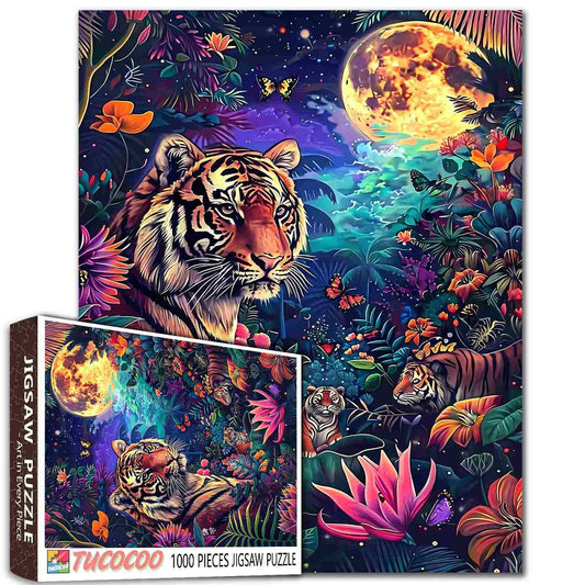 Mystical Tiger Under The Full Moon Jigsaw Puzzle