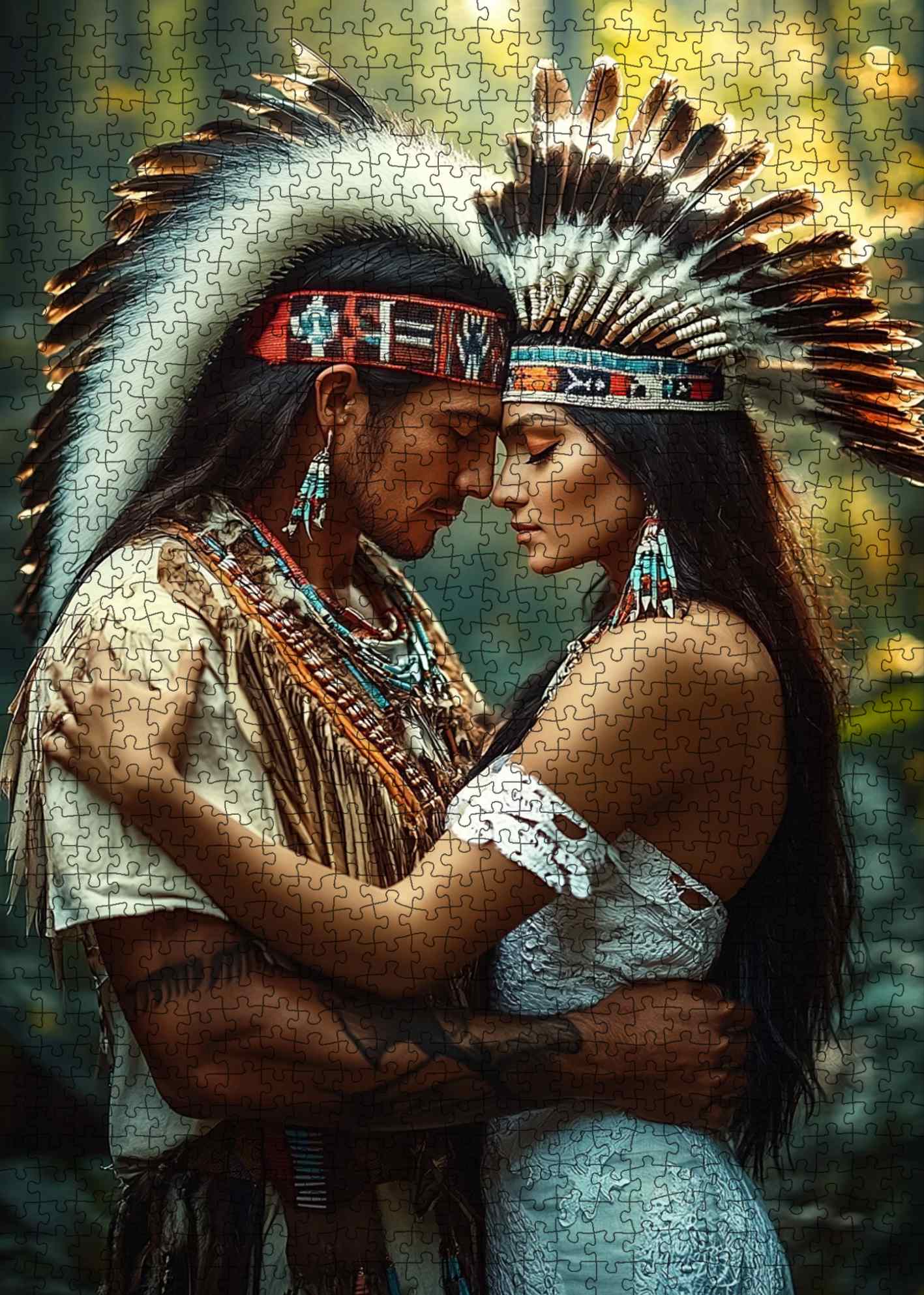 Native couple in traditional headdress Jigsaw Puzzle