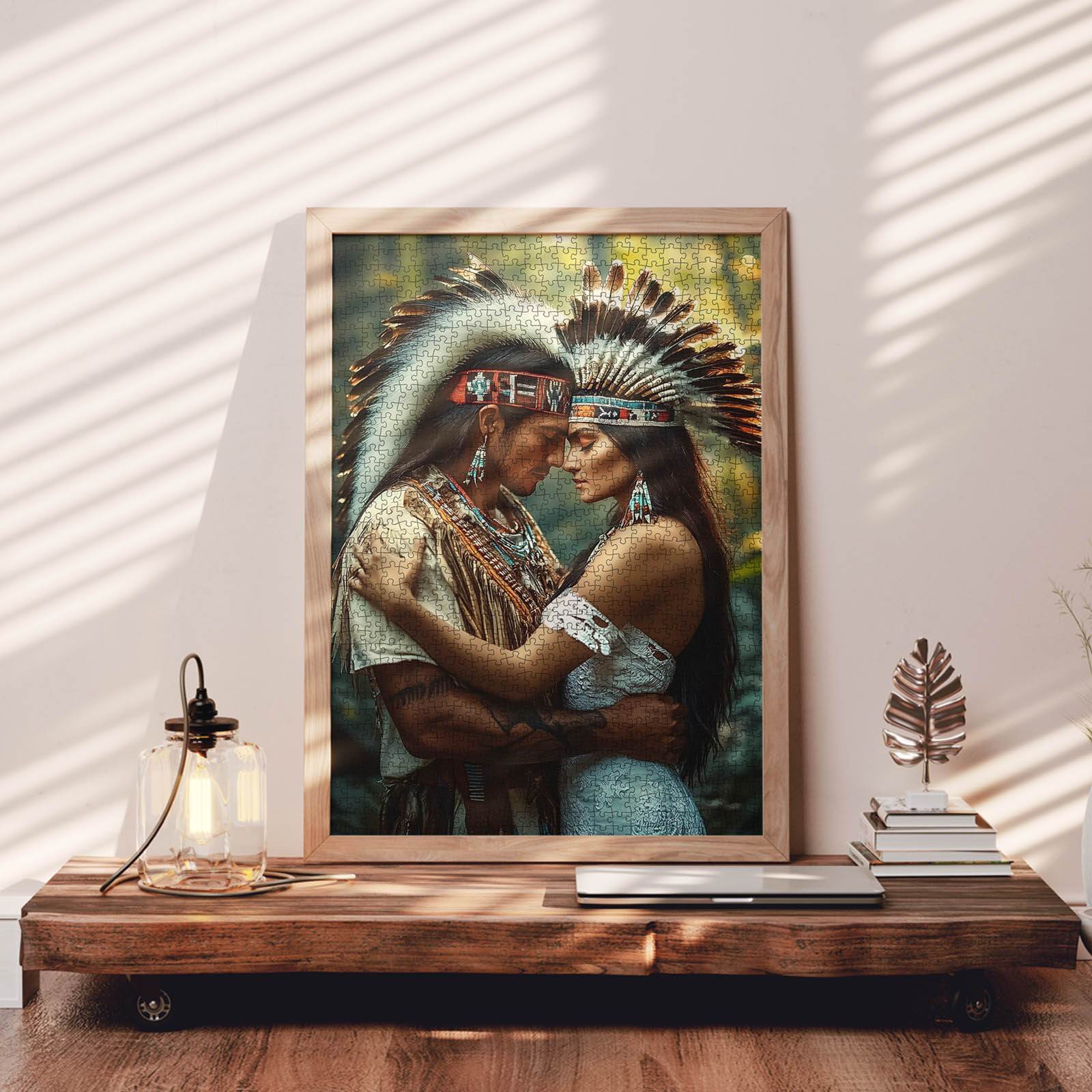 Native couple in traditional headdress Jigsaw Puzzle