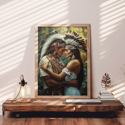 Native couple in traditional headdress Jigsaw Puzzle