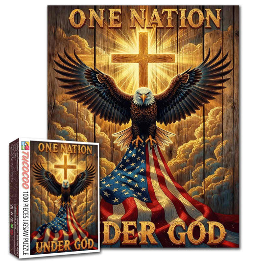 One Nation Under God Eagle American Flag Jigsaw Puzzle