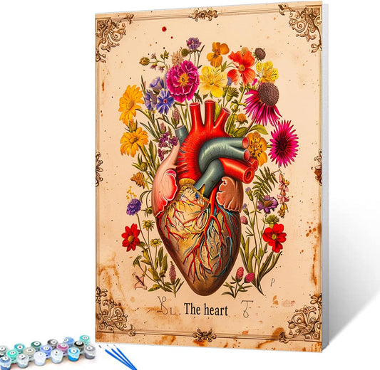 Flowers Around the Heart Paint by Numbers