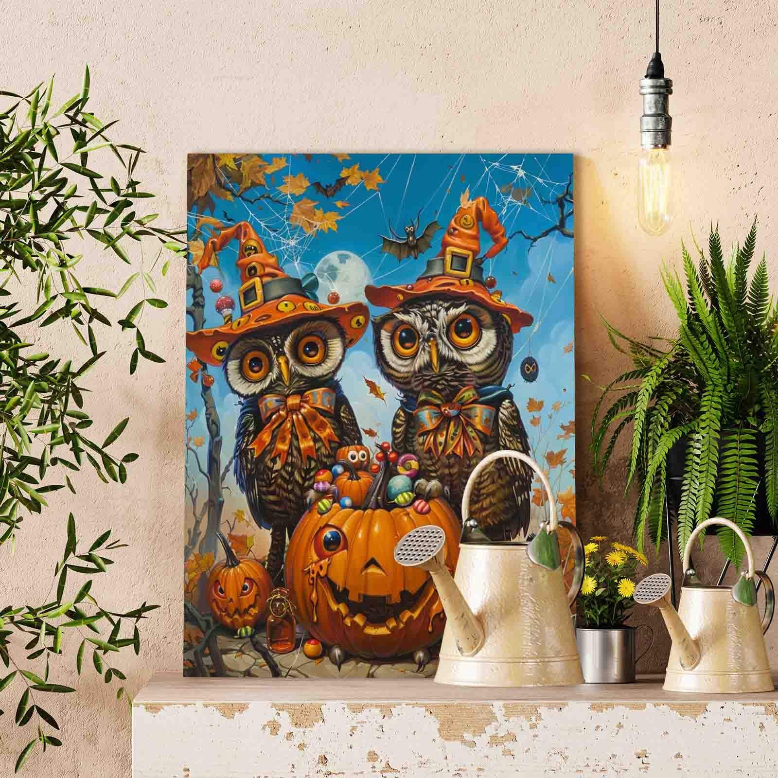 Owls with Halloween Candy Pumpkins Paint by Numbers – Tucocoo
