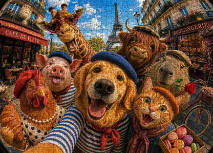 Paris Animal Friends Selfie Jigsaw Puzzle