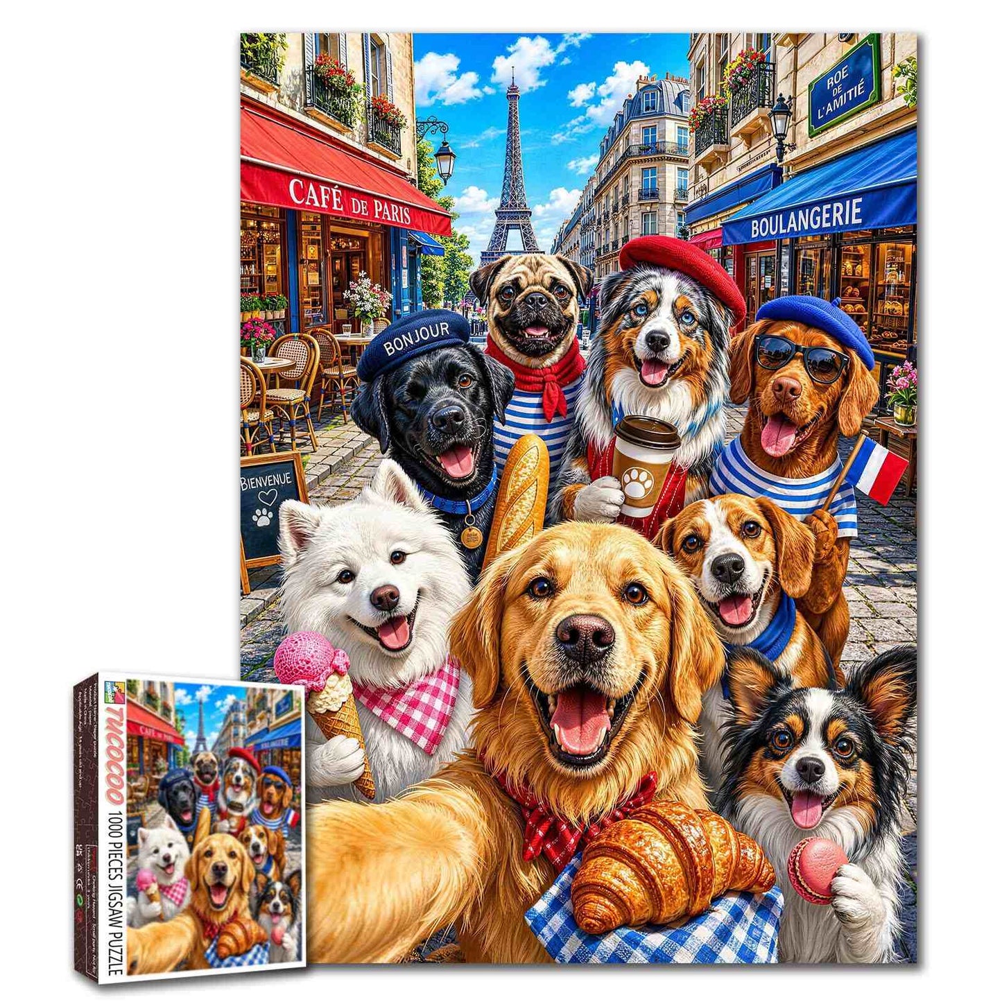 Paris Café Dog Friends Jigsaw Puzzle