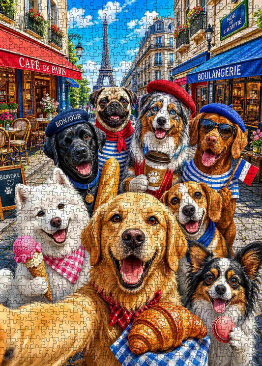 Paris Café Dog Friends Jigsaw Puzzle