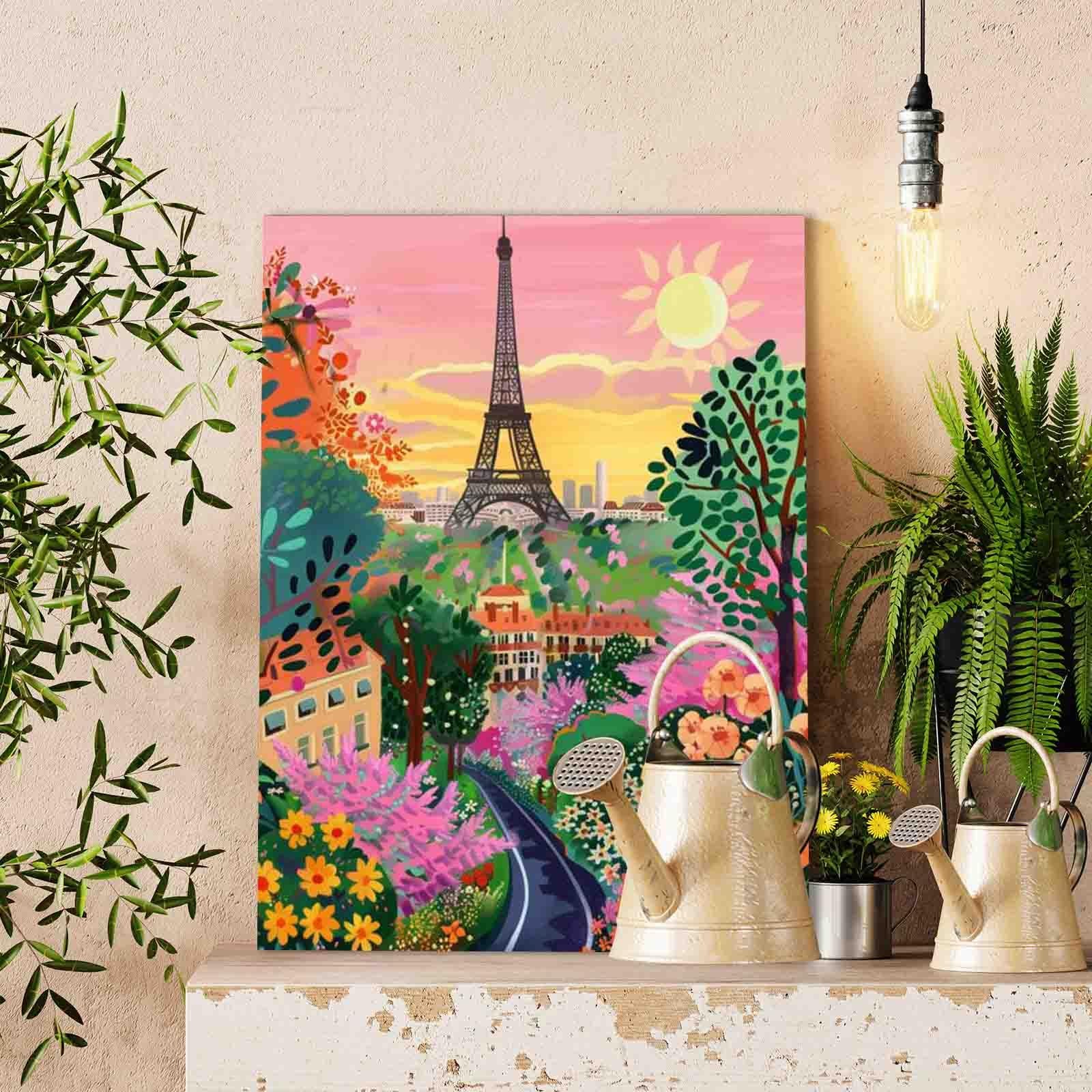 Paris Garden View with Eiffel Tower paint by numbers