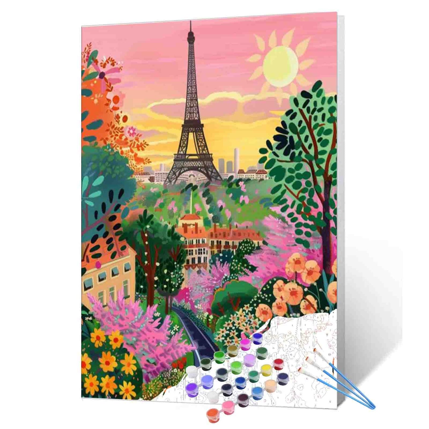 Paris Garden View with Eiffel Tower paint by numbers