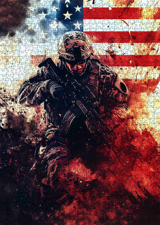 Patriotic Battlefield Soldier Jigsaw Puzzle