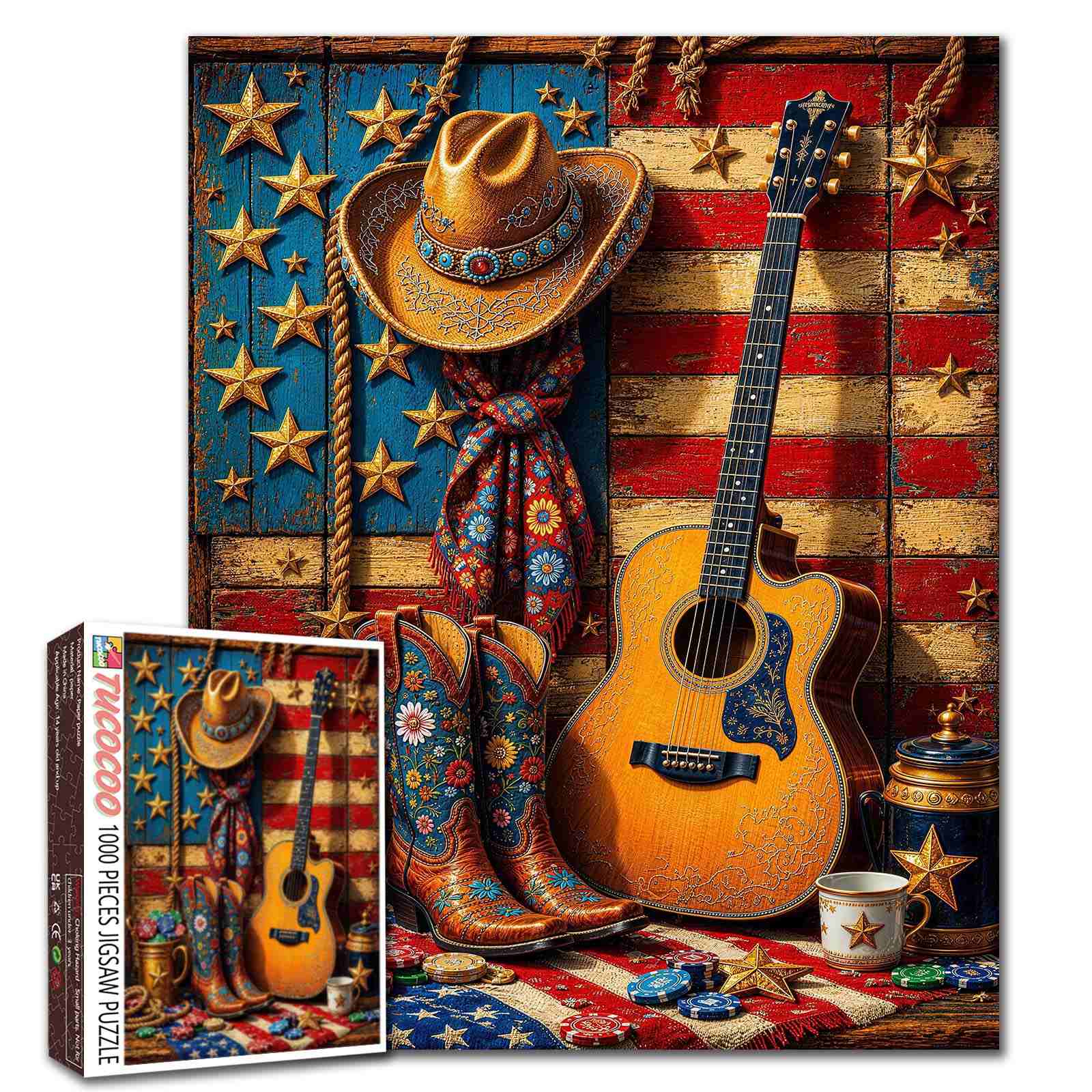 Patriotic Cowboy Guitar Jigsaw Puzzle