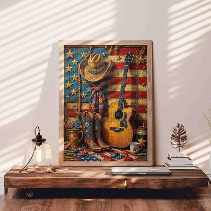 Patriotic Cowboy Guitar Jigsaw Puzzle