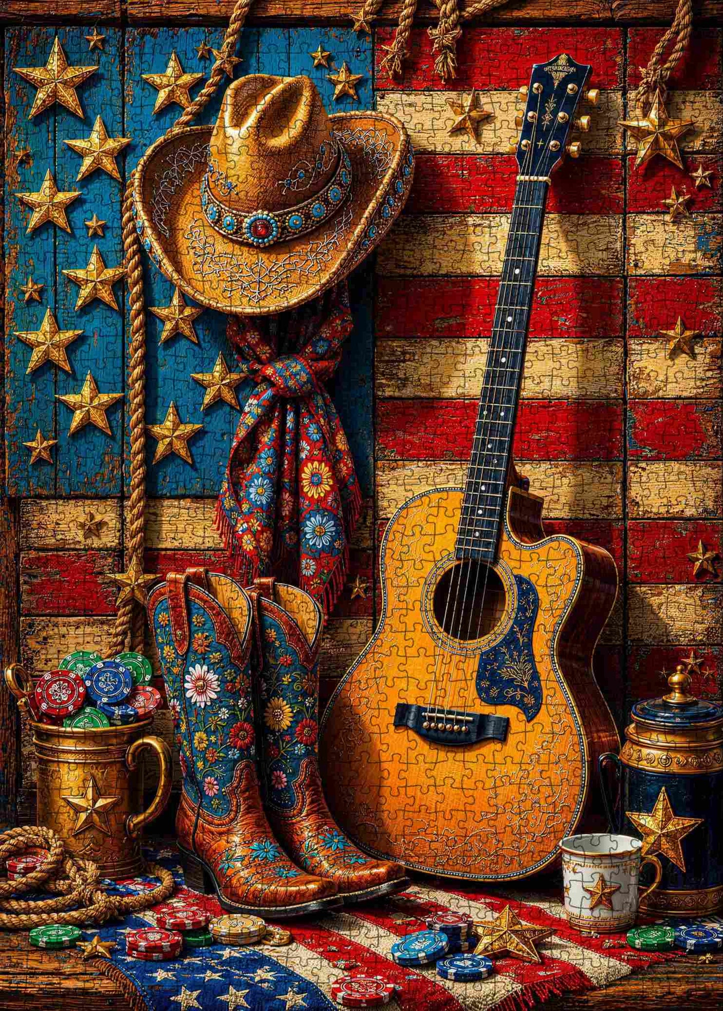 Patriotic Cowboy Guitar Jigsaw Puzzle