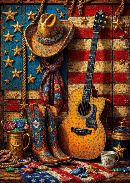 Patriotic Cowboy Guitar Jigsaw Puzzle