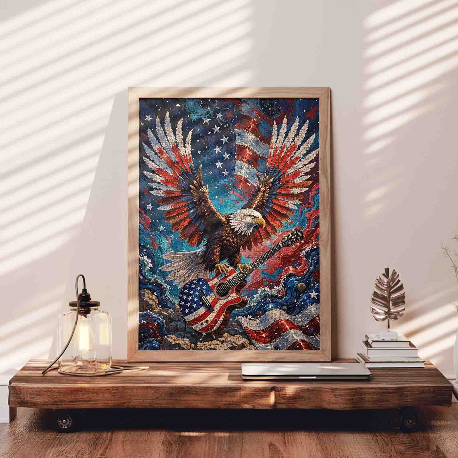 Patriotic Eagle Rock Guitar Jigsaw Puzzle