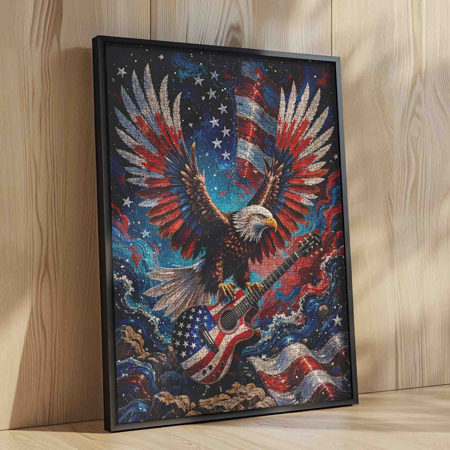 Patriotic Eagle Rock Guitar Jigsaw Puzzle