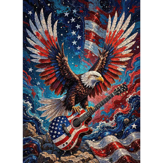 Patriotic Eagle Rock Guitar Jigsaw Puzzle