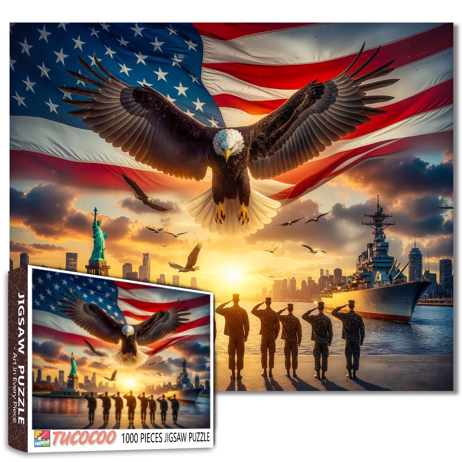 Patriotic Eagle Soldiers Statue Skyline Navy Ship Jigsaw Puzzle